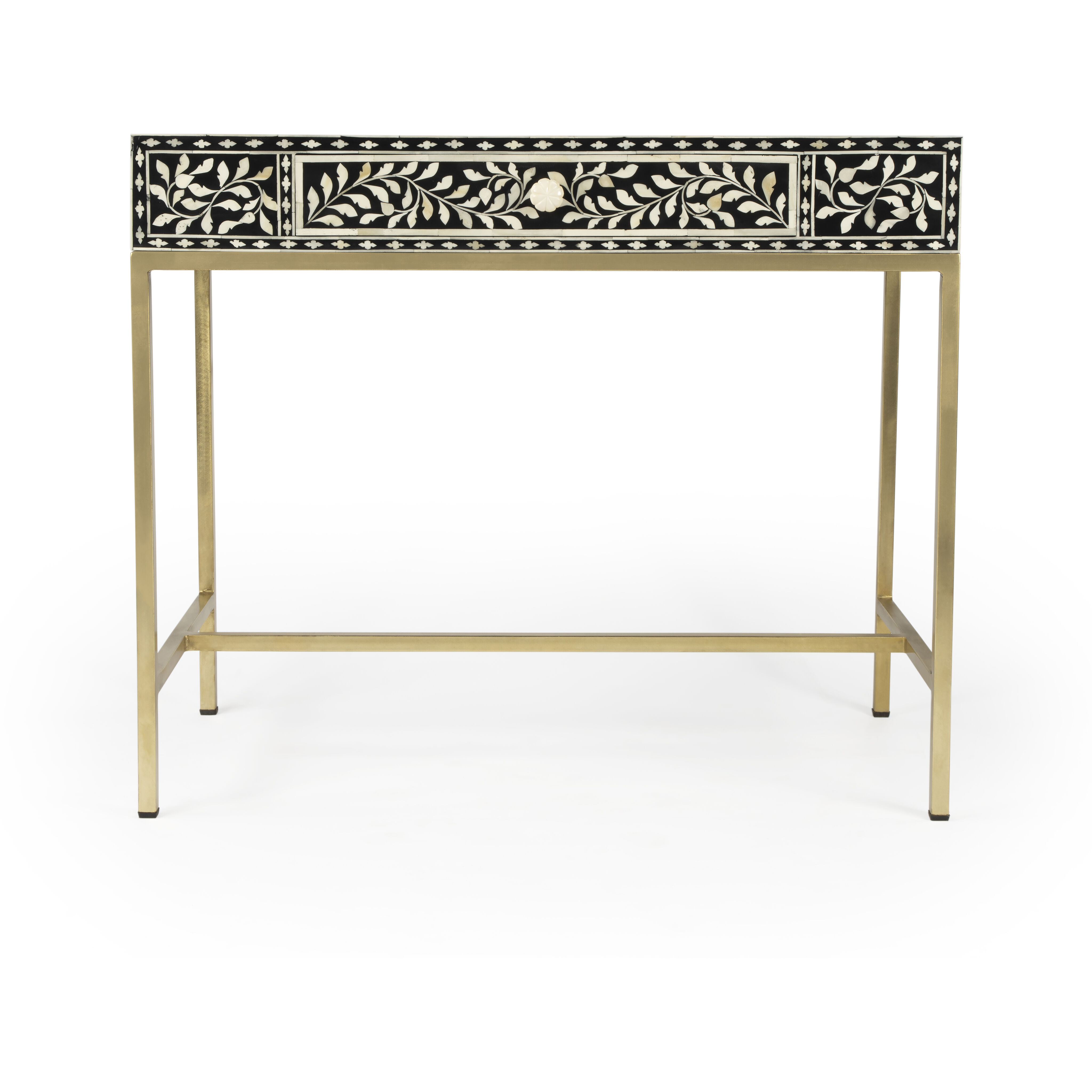 Perilla  Bone Inlay Writing Desk in Black and White,Gold