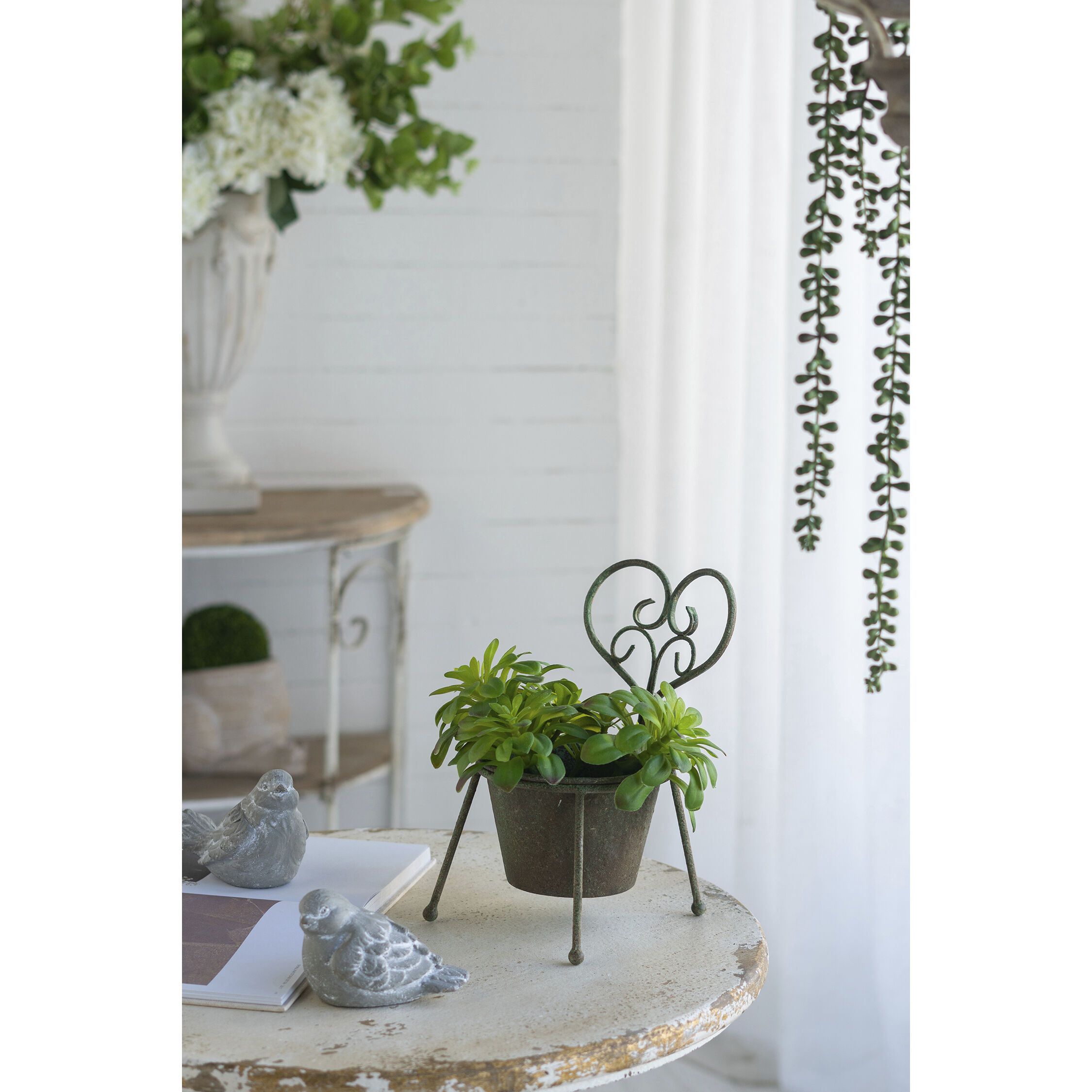 Anita Distressed Green and Gray Plant Stand