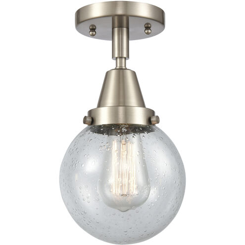 Franklin Restoration Beacon LED 6 inch Brushed Satin Nickel Flush Mount Ceiling Light in Seedy Glass