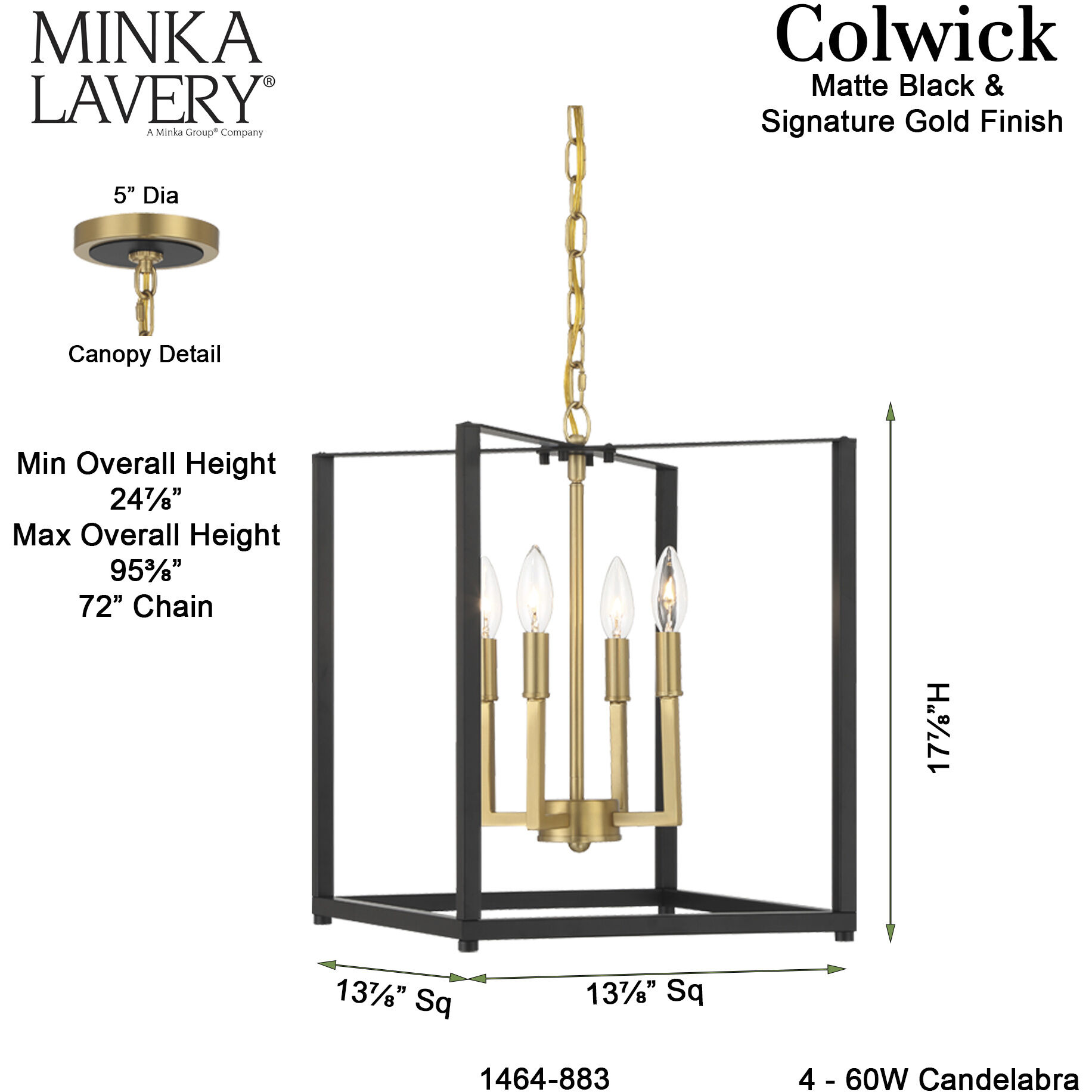Colwick 4 Light 13.75 inch Matte Black and Signature Gold Pendant Ceiling Light