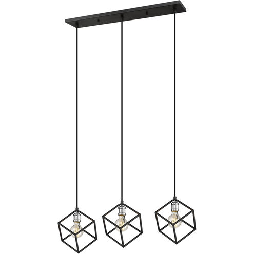 Vertical 3 Light 34 inch Matte Black and Brushed Nickel Linear Chandelier Ceiling Light