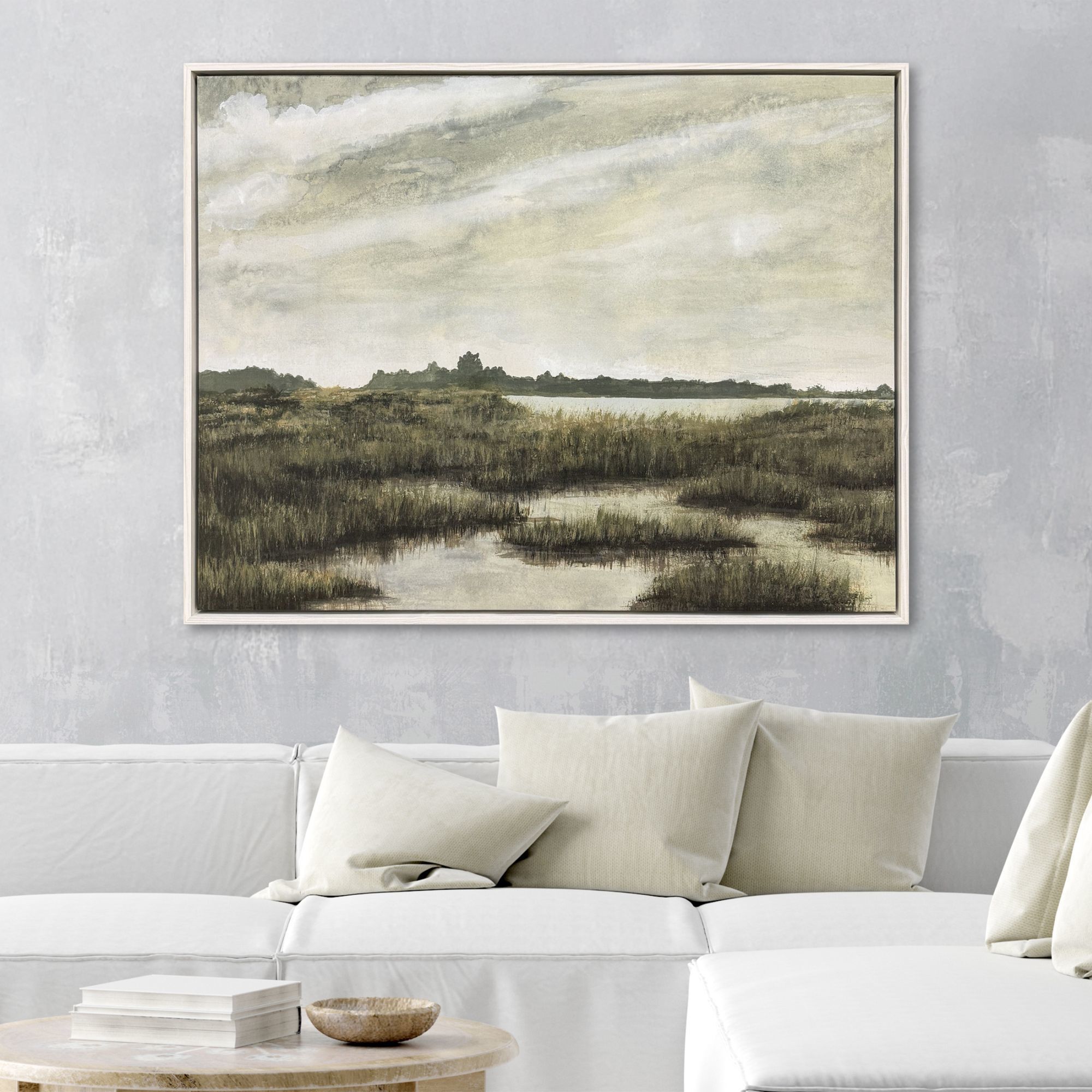 Overcast Inlet Green and Beige and Brown and Neutral Canvas