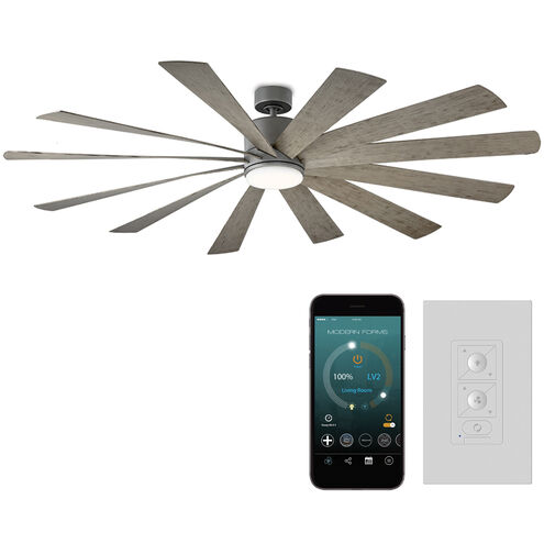 Windflower 80 inch Graphite and Weathered Gray with Weathered Gray Blades Downrod Ceiling Fan in 2700K, Graphite Weathered Gray