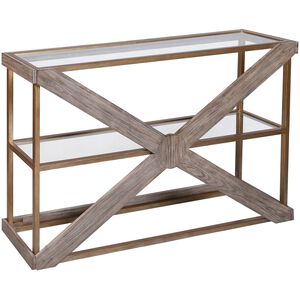 Jordrock 55.5 X 14 inch Gold with Graywash and Clear Console Table