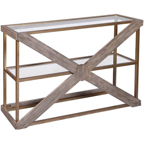 Jordrock 55.5 X 14 inch Gold with Graywash and Clear Console Table