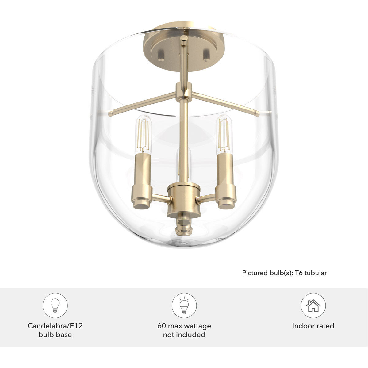 Sacha 3 Light 11 inch Alturas Gold Semi-Flush Mount Ceiling Light