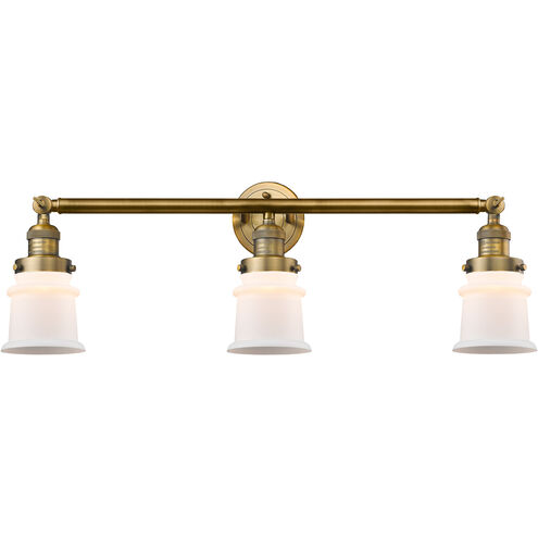 Franklin Restoration Small Canton 3 Light 30 inch Brushed Brass Bath Vanity Light Wall Light in Matte White Glass, Franklin Restoration