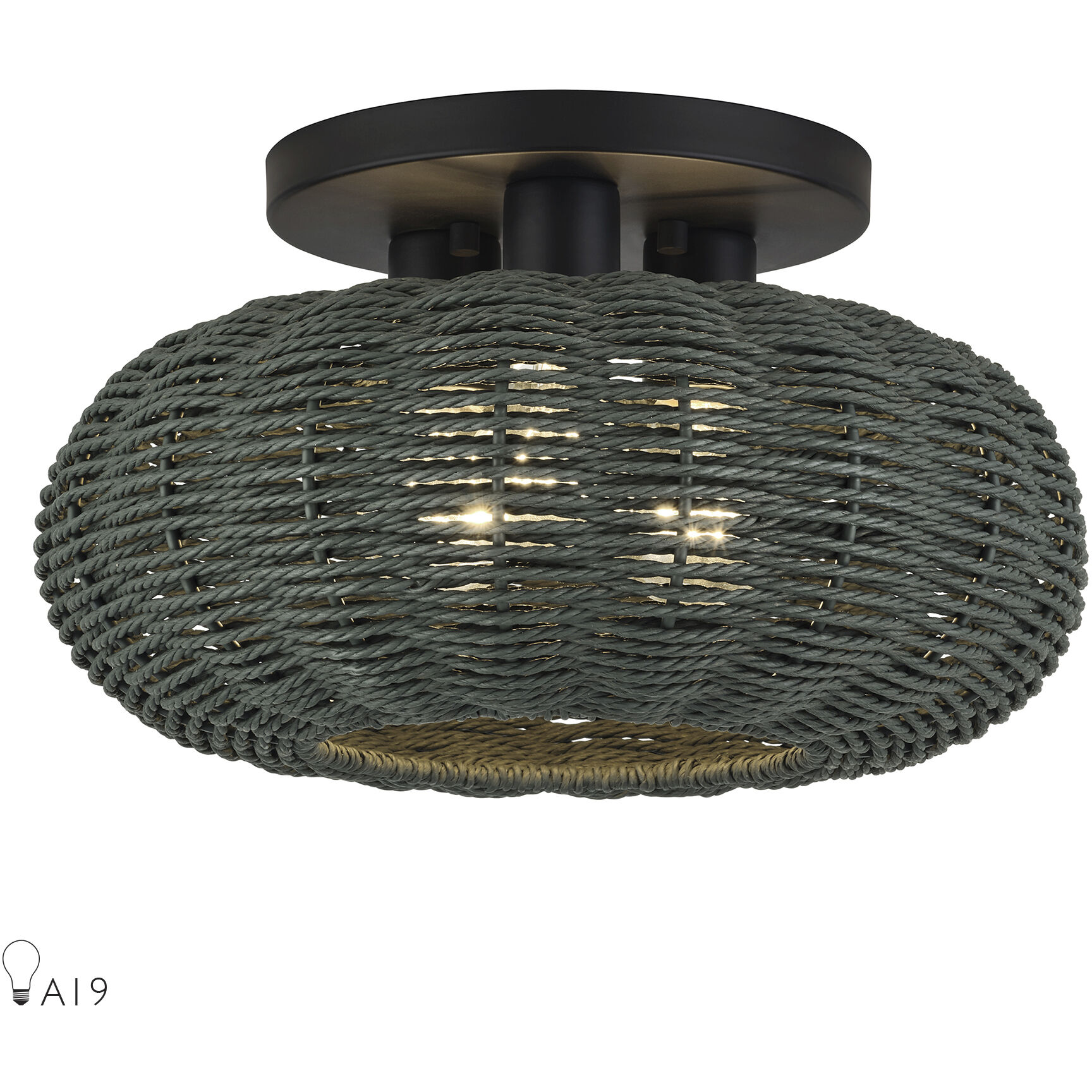 Deluna 3 Light 14 inch Black Semi Flush Mount Ceiling Light, Large