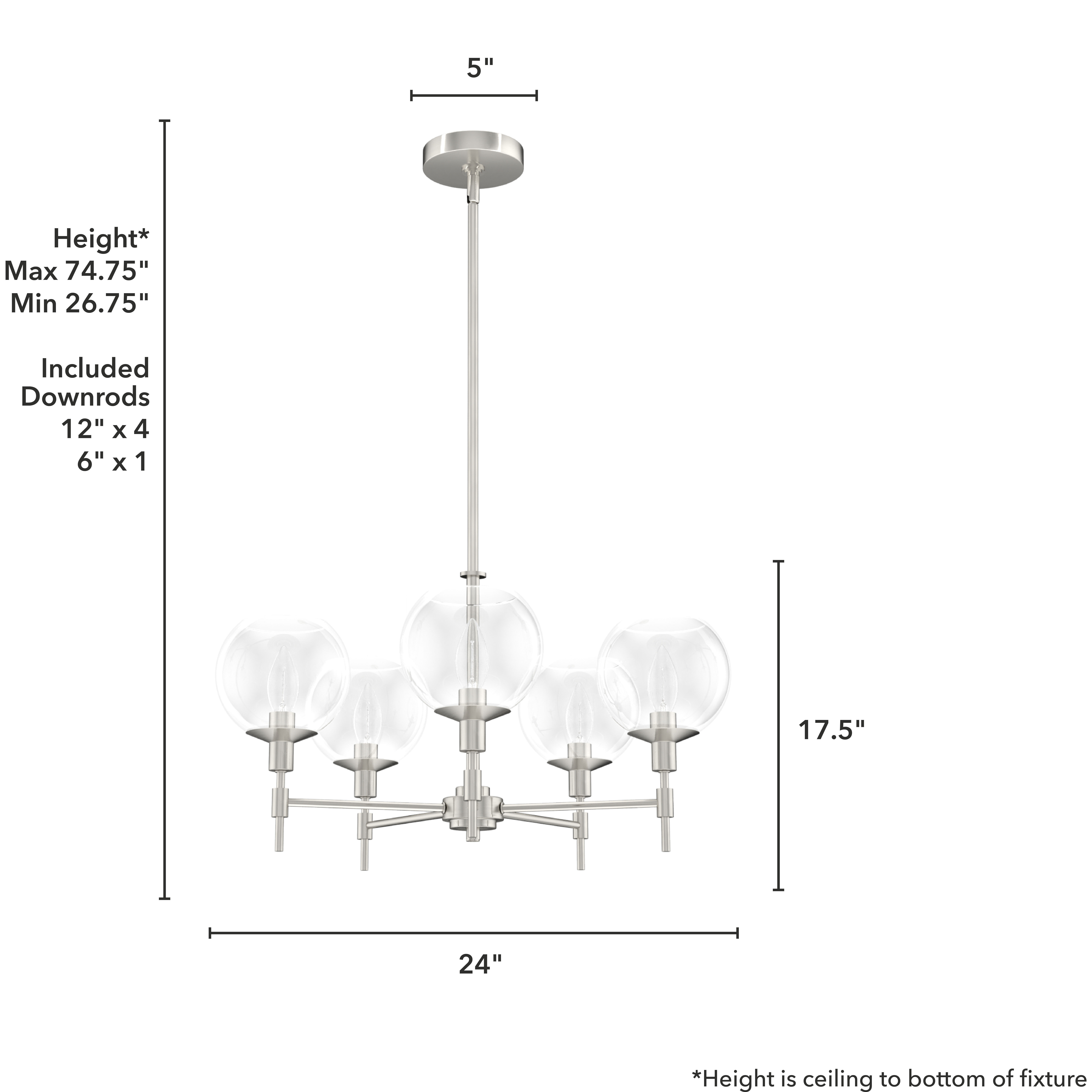 Xidane 5 Light 24 inch Brushed Nickel Chandelier Ceiling Light