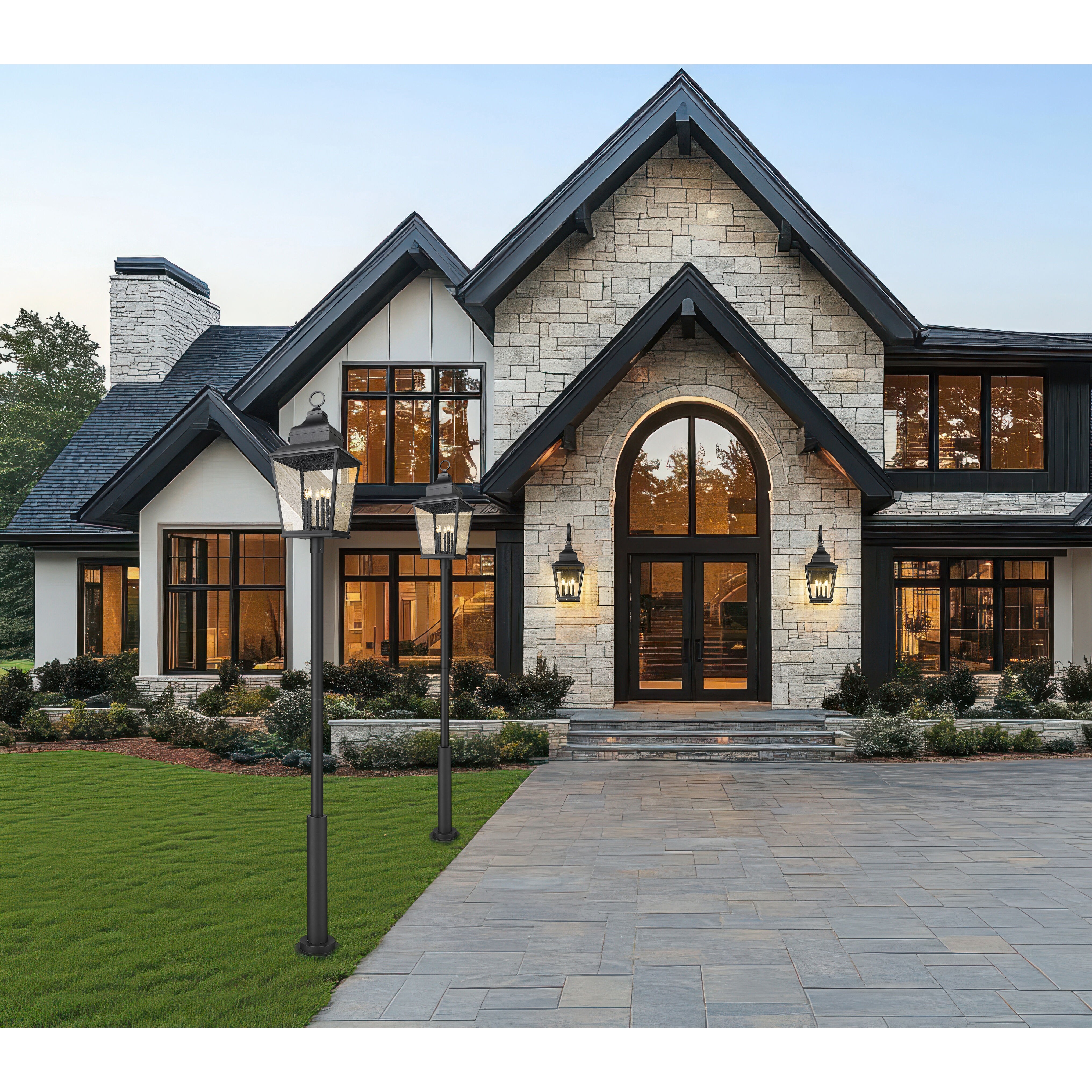 Raphael 5 Light 135.25 inch Sand Black Outdoor Post Mounted Fixture in Soft Sand Black