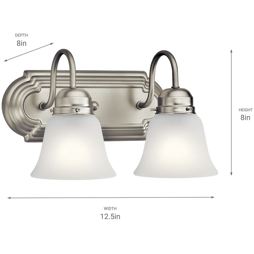 Independence 2 Light 12 inch Brushed Nickel Wall Mt Bath 2 Arm Wall Light