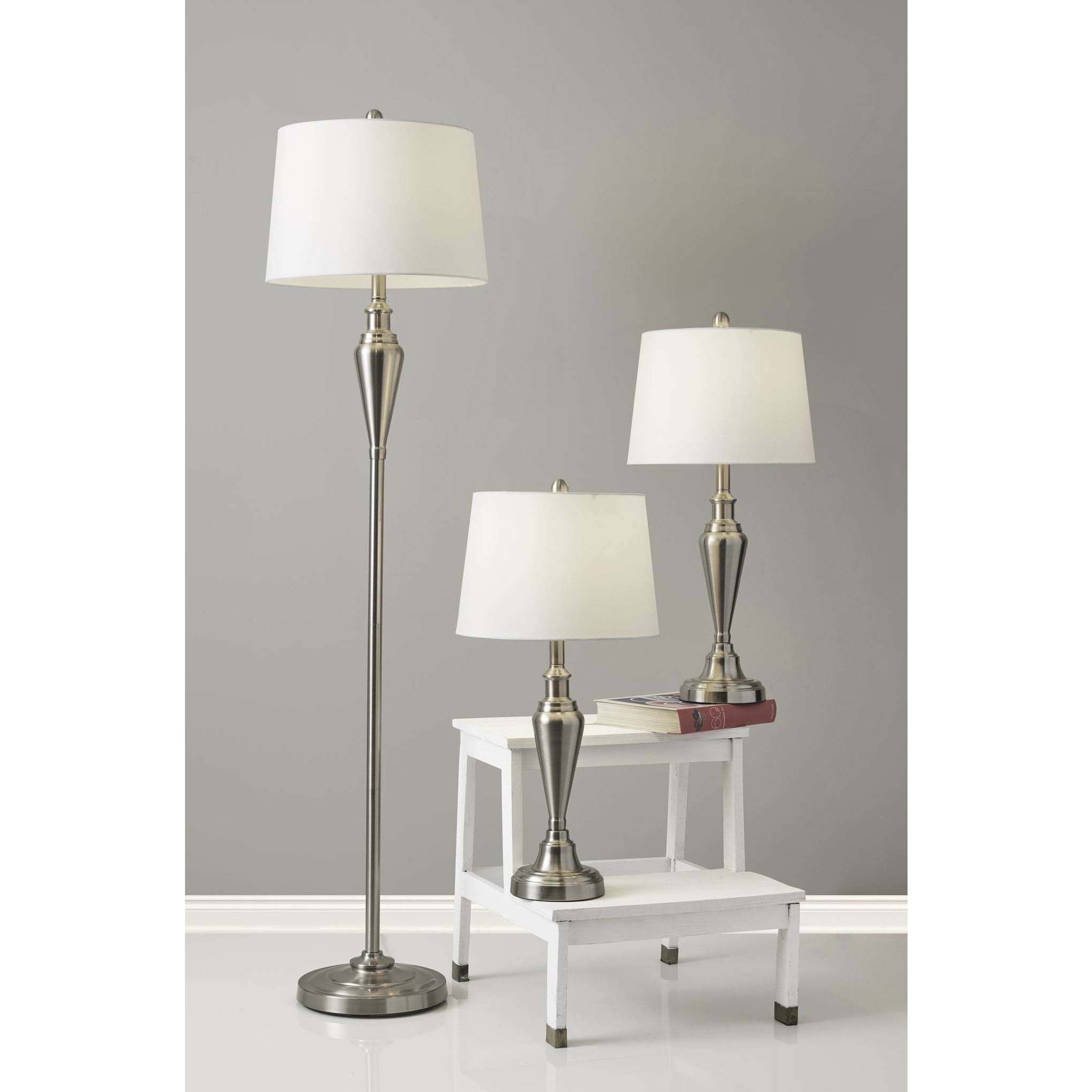 Glendale 25.5 inch 150 watt Brushed Steel Table Lamps Portable Light, plus Floor Lamp, Set of 3, Simplee Adesso