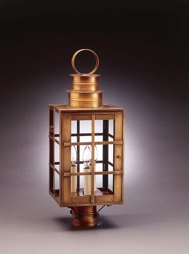 Suffolk 3 Light 23 inch Raw Brass Post Lantern in Clear Glass, No Chimney, Candelabra