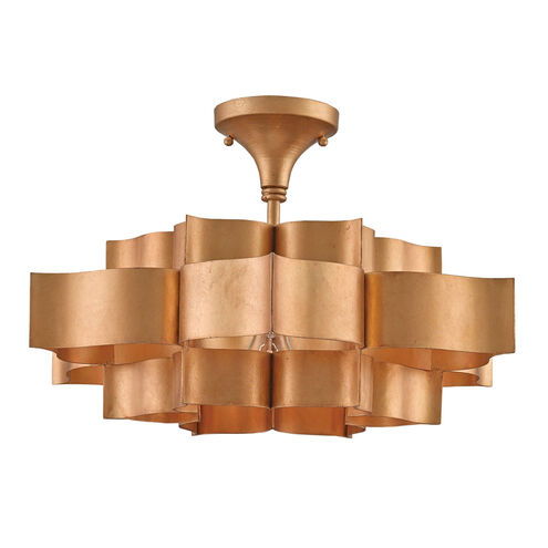 Grand Lotus 1 Light 20 inch Antique Gold Leaf Chandelier Ceiling Light, Small, Semi-Flush Convertible