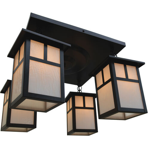Mission 4 Light 18 inch Verdigris Patina Flush Mount Ceiling Light in White Opalescent, T-Bar Overlay