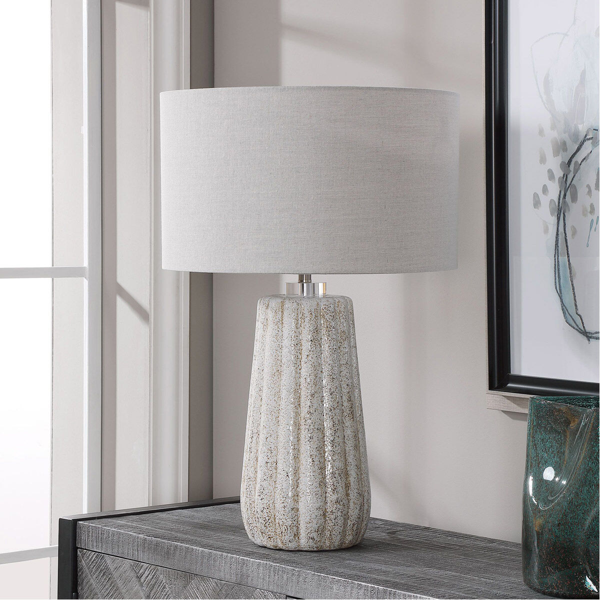 Pikes 26 inch 150.00 watt Stone-Ivory and Taupe Glaze with Brushed Nickel Table lamp Portable Light
