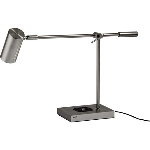 Collette 12 inch 7.00 watt Brushed Steel Desk Lamp Portable Light, with AdessoCharge Wireless Charging Pad and USB Port