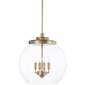 Mid Century 4 Light 16 inch Aged Brass Pendant Ceiling Light