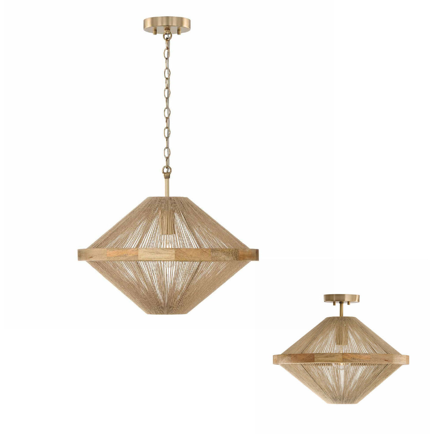 Maya 1 Light 19.75 inch Matte Brass Semi-Flush Ceiling Light, Convertible Dual Mount