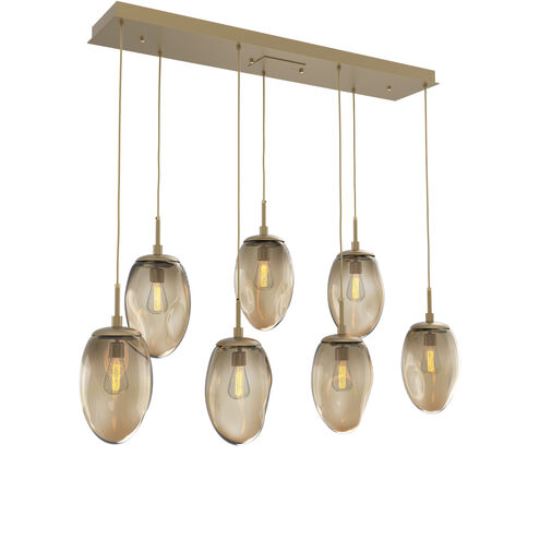 Meteo Incandescent 7 Light Gilded Brass Linear Pendant Ceiling Light in Bronze, Multi-Port