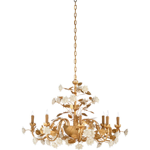 Chelsea House 8 Light 40 inch Antique Gold/White Chandelier Ceiling Light