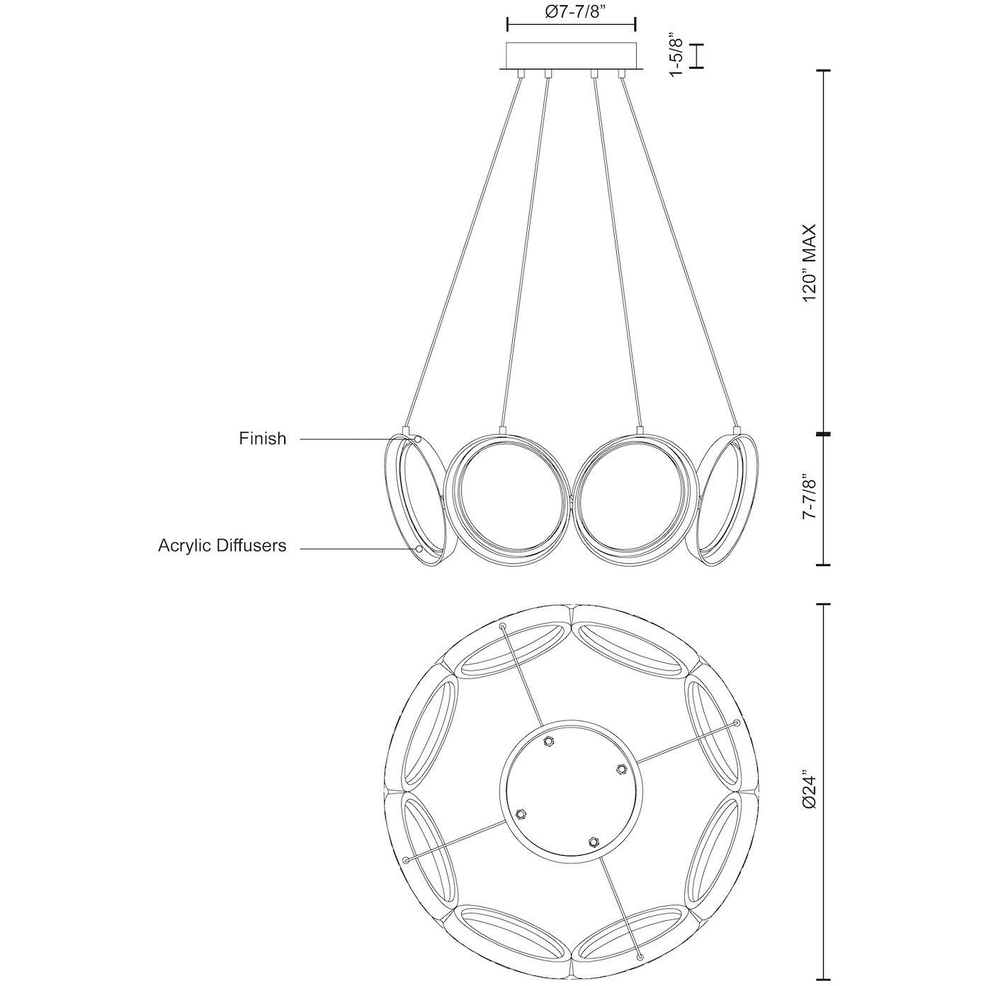 Oros LED 24 inch Black Chandelier Ceiling Light