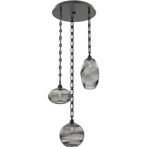 Misto 3 Light 21 inch Matte Black Multi-Pendant Ceiling Light in Smoke Optic, Rectangular Chain