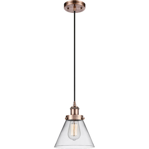 Ballston Large Cone 1 Light 8 inch Antique Copper Mini Pendant Ceiling Light in Clear Glass