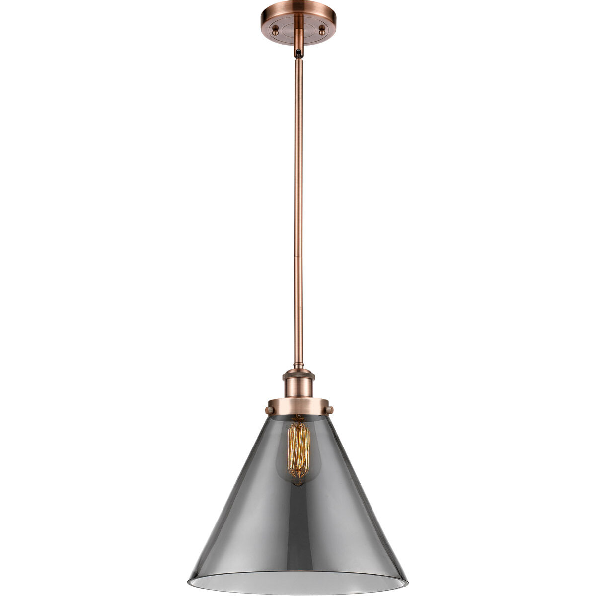 Ballston X-Large Cone 1 Light 12 inch Antique Copper Pendant Ceiling Light in Plated Smoke Glass