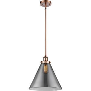 Ballston X-Large Cone 1 Light 8 inch Antique Copper Pendant Ceiling Light in Plated Smoke Glass