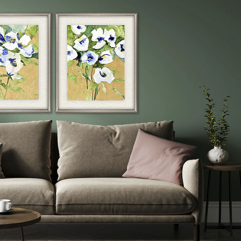 Snow Petals Blue and Green and Metallic and Multi Framed Art