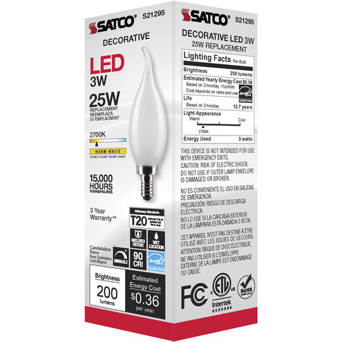 Lumos LED Candelabra Candelabra 3.00 watt 2700K LED Filament