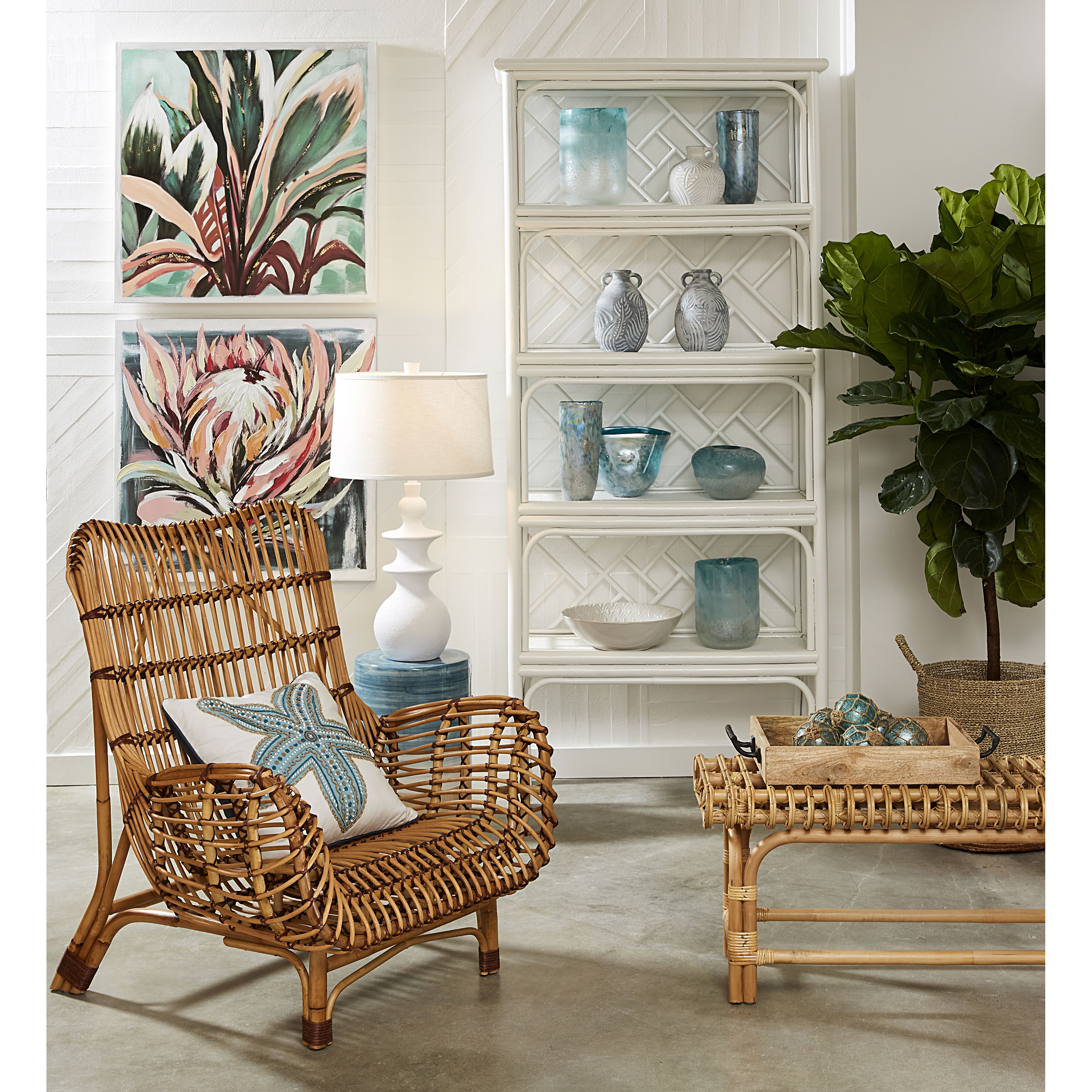 Roe Bay 18 inch Blue Glazed with White Glazed and Beige Accent Stool