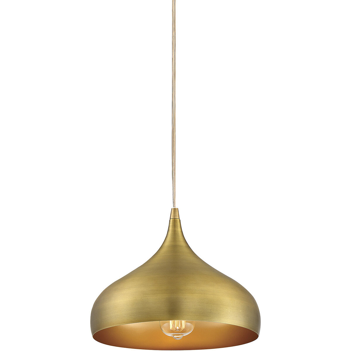Modern 1 Light 12 inch Natural Brass Mini-Pendant Ceiling Light, Plug-In