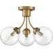 Mid-Century Modern 3 Light 16 inch Natural Brass Semi-Flush Ceiling Light