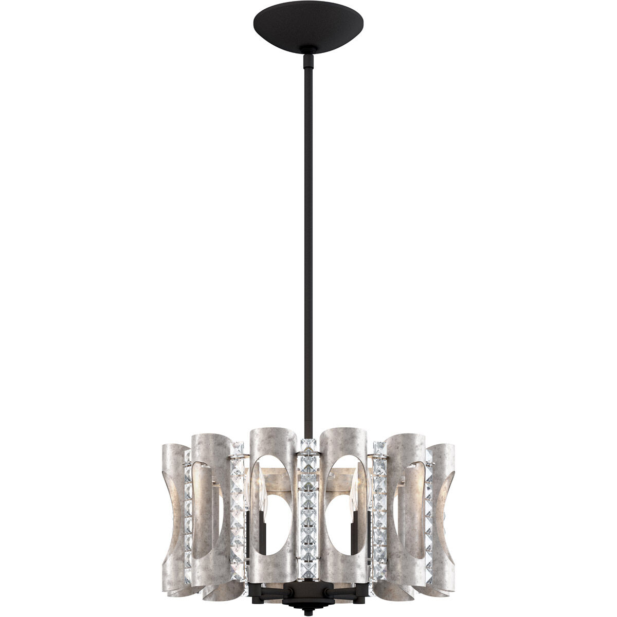 Twilight 4 Light Antique Silver Pendant Ceiling Light in Optic, Adjustable Height