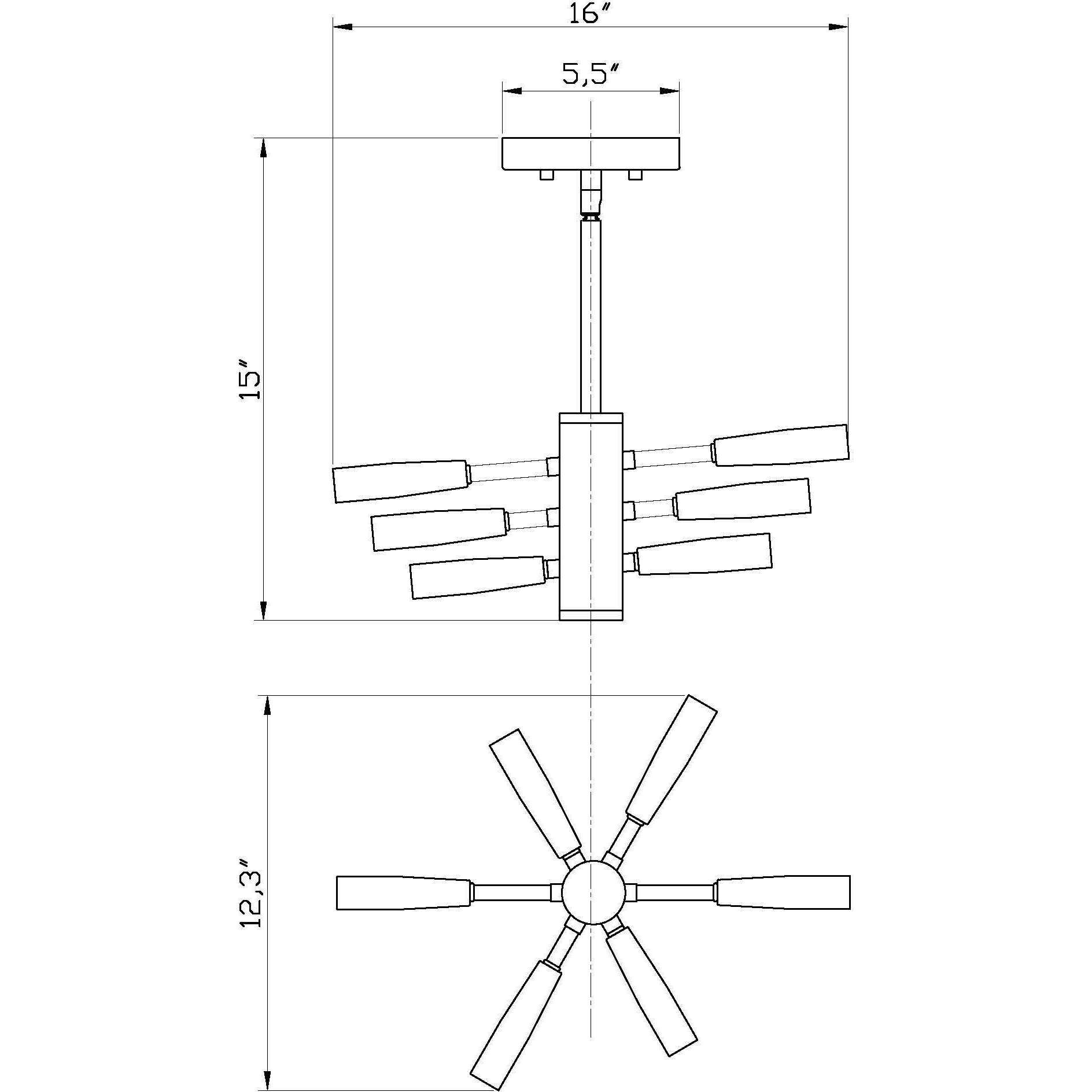 Ascension 6 Light 12.5 inch Matte Black Semi Flush Mount Ceiling Light