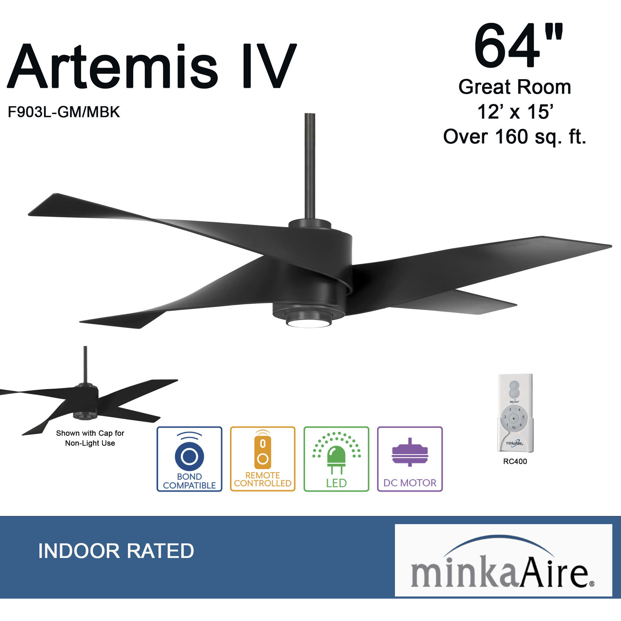 Artemis IV 64 inch Gun Metal/Matte Black with Matte Black Blades Ceiling Fan