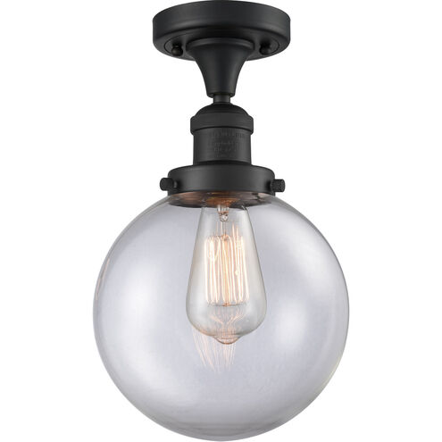 Franklin Restoration Large Beacon LED 8 inch Matte Black Semi-Flush Mount Ceiling Light in Clear Glass, Franklin Restoration