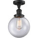 Franklin Restoration Large Beacon LED 8 inch Matte Black Semi-Flush Mount Ceiling Light in Clear Glass, Franklin Restoration