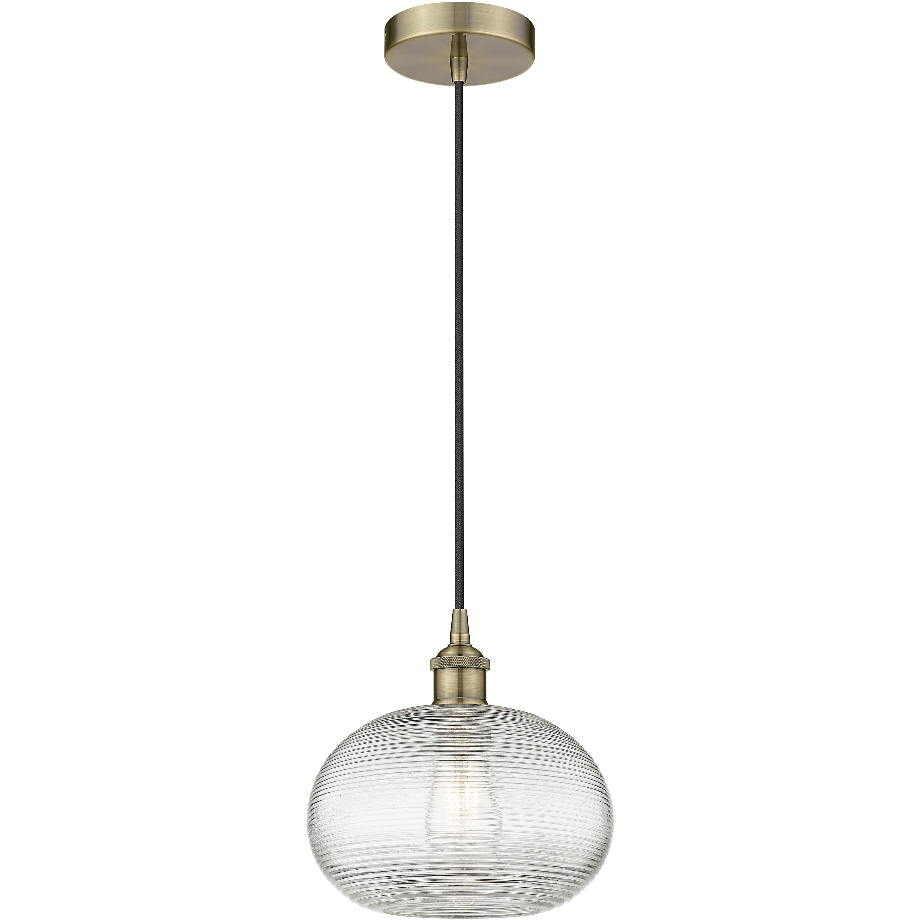 Edison Ithaca 1 Light 10 inch Antique Brass Cord Hung Mini Pendant Ceiling Light