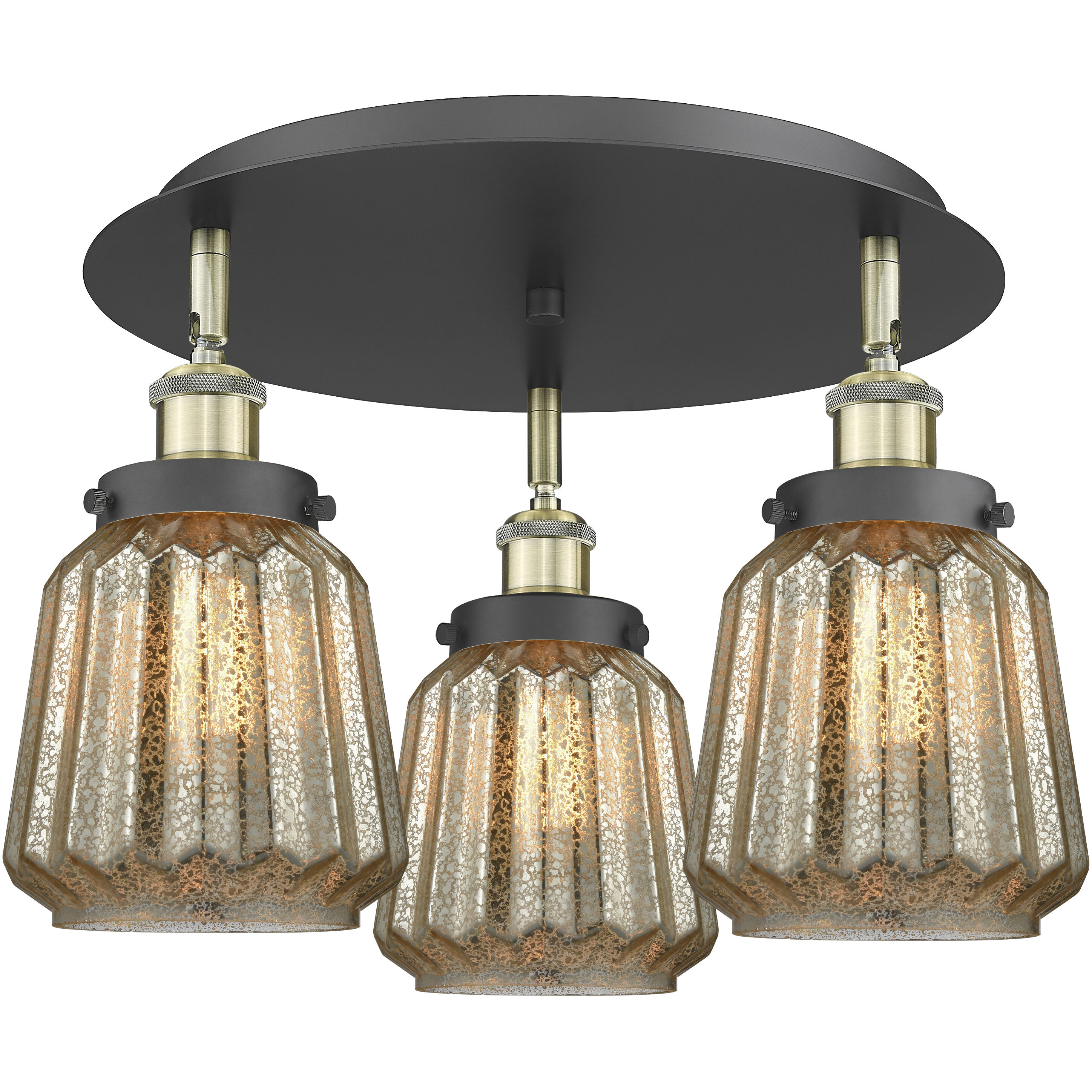 Chatham 3 Light 18.25 inch Black Antique Brass Flush Mount Ceiling Light in Mercury