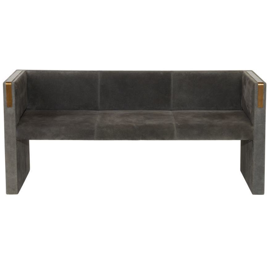 Donovan Slate Grey Suede and Antique Brass Settee