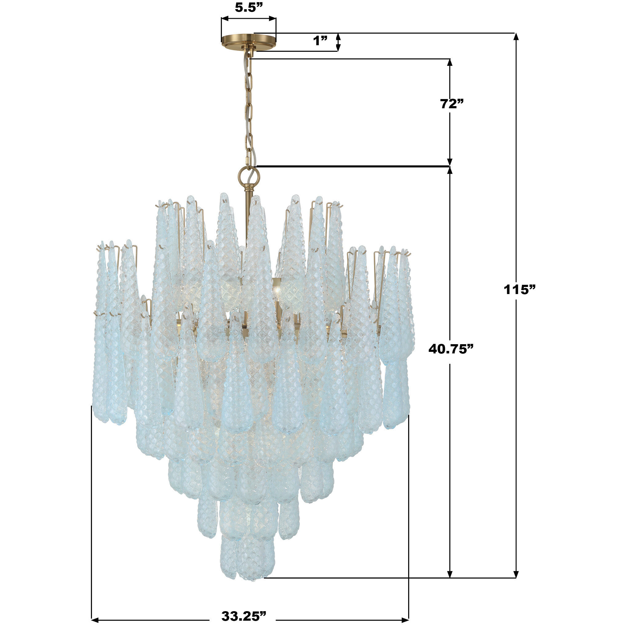 Ollie 21 Light 33.25 inch Aged Brass Chandelier Ceiling Light in Sand Glass Blue