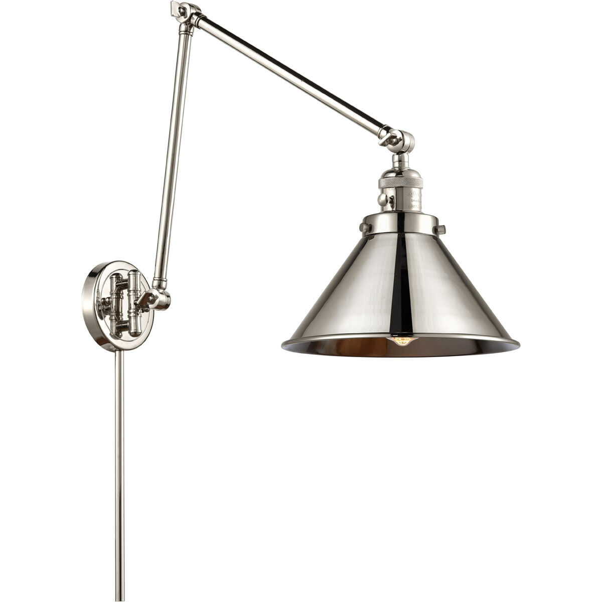 Briarcliff 30 inch 3.50 watt Polished Nickel Swing Arm Wall Light, Franklin Restoration