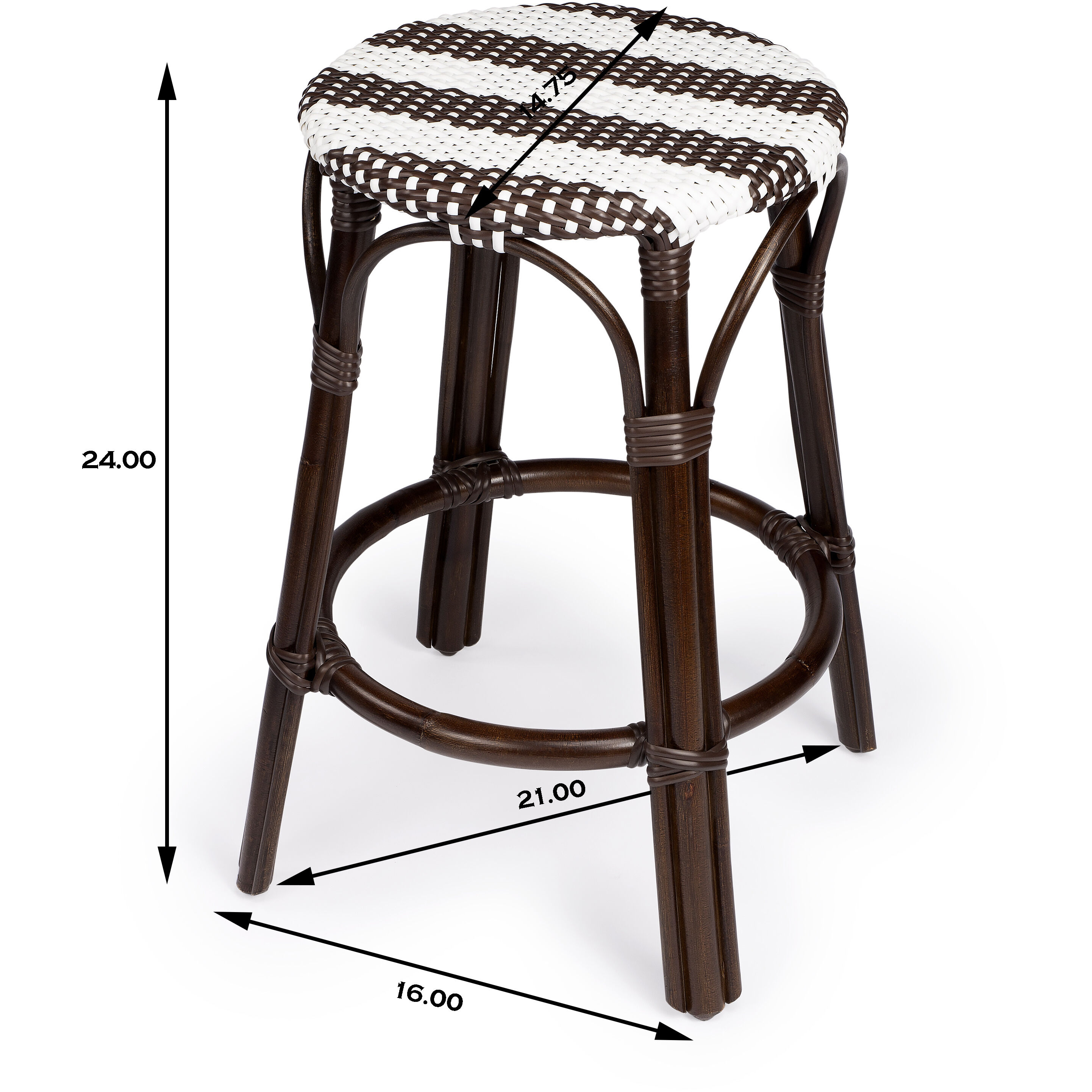 Tobias Dark Brown & White Rattan Bar Stool