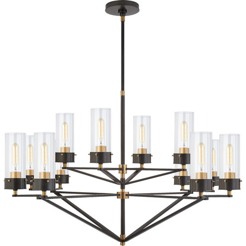 Thomas O'Brien Marais 12 Light 45 inch Bronze and Hand-Rubbed Antique Brass Chandelier Ceiling Light in Clear Glass, Large