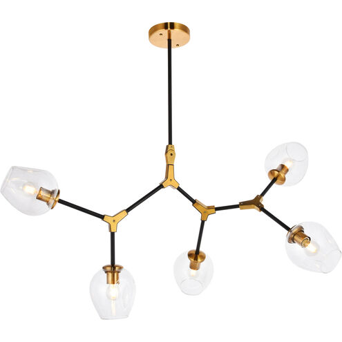 Cavoli 5 Light 43 inch Light Antique Brass and Flat Black Pendant Ceiling Light, Urban Classic
