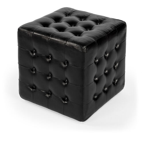 Leon Leather Cube Ottoman in Black