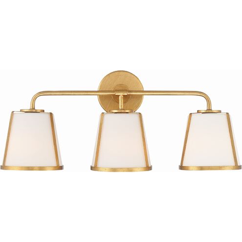 Fulton 3 Light 23.25 inch Antique Gold Bathroom Vanity Light Wall Light in White